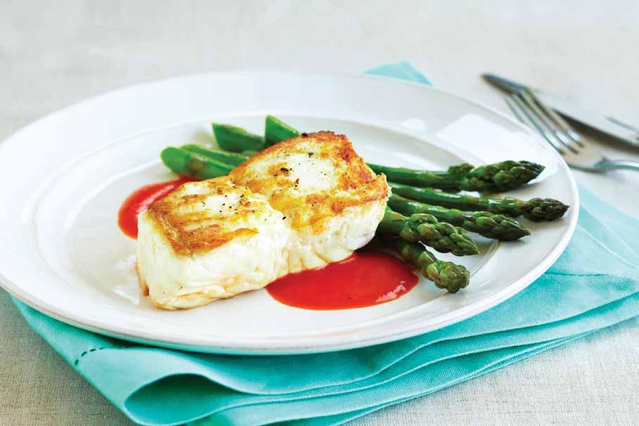 Halibut with Roasted Red Pepper Sauce 1 tbsp Canola Oil ½ medium onion, chopped 2 tbsp garlic, minced ½ tsp chili powder 1 cup jarred, roasted red
