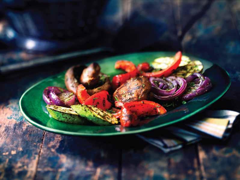 Savoury Grilled Vegetables ½ cup CAMPBELL S Ready to Use Vegetable broth 2 tsp chopped fresh thyme leaves 2 tsp chopped fresh rosemary leaves ¼ tsp ground black pepper 1 large red onion, thickly
