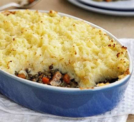 Shepherd s Pie 750g potatoes 25g butter 2 tbsp milk 250g minced lamb (change to beef or Quorn if you prefer and double the quantity of meat to go large) 1 onion 1 carrot 1 stock cube 1 can tomatoes 1
