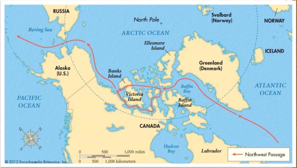 Northwest Passage A direct water route through the Americas to Asia.