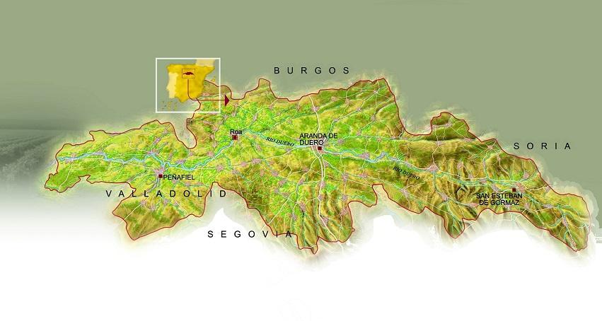 The Ribera del Duero the wine region includes parts of four regional territories covering the south of Burgos, extending west into Valladolid and encompassing sections of Segovia in the south and