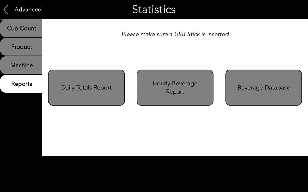 Statistics - Reports Pressing the "Reports" button will display three report offerings: Daily Totals report,