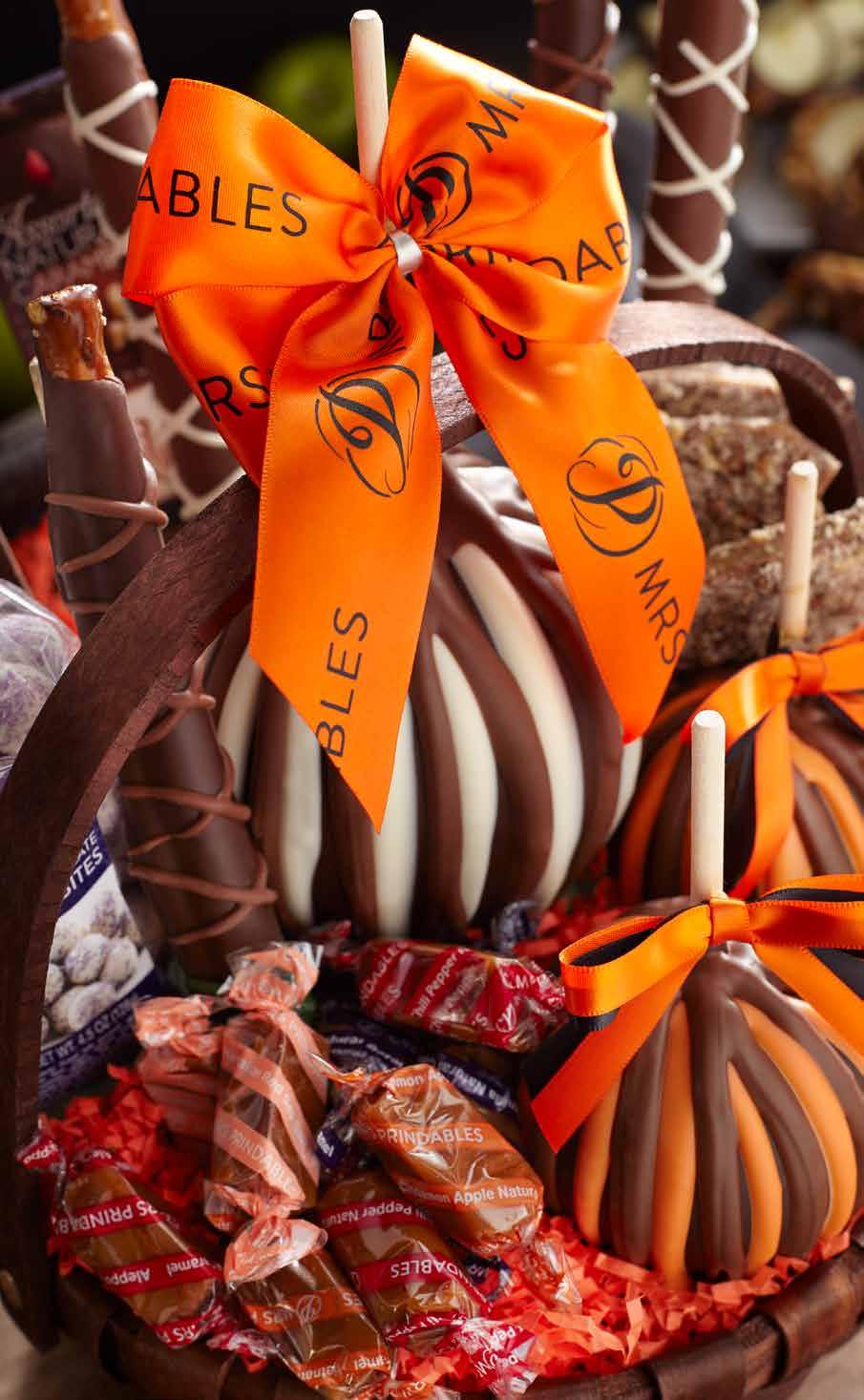 Classic Halloween Caramel Apple Gift Basket A welcome Halloween surprise, this gift basket is filled with Gourmet Caramel Apples and Confections.
