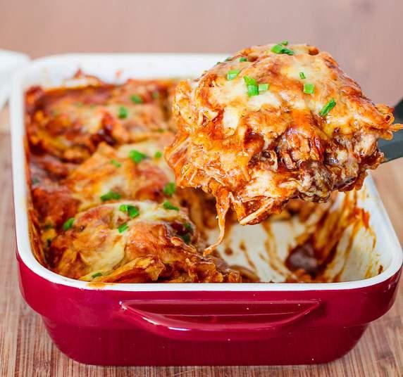 Chicken Enchilada Casserole 2 chicken breasts 2 x 14 oz cans diced tomatoes, no salt added, with liquid 2 cups reduced fat Monterey Jack cheese, shredded 15 oz can kidney beans, no salt added 6 whole