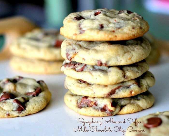 Symphony Almond Toffee Milk Chocolate Chip Cookies Delectable, insane, buttery, rich, thick, soft-batch milk chocolate chip