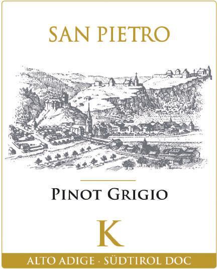 : 80,000 bottles Alto Adige DOC Pinot Grigio K Zone: Alto Adige Varietal: 100% Pinot Grigio Average Prod.