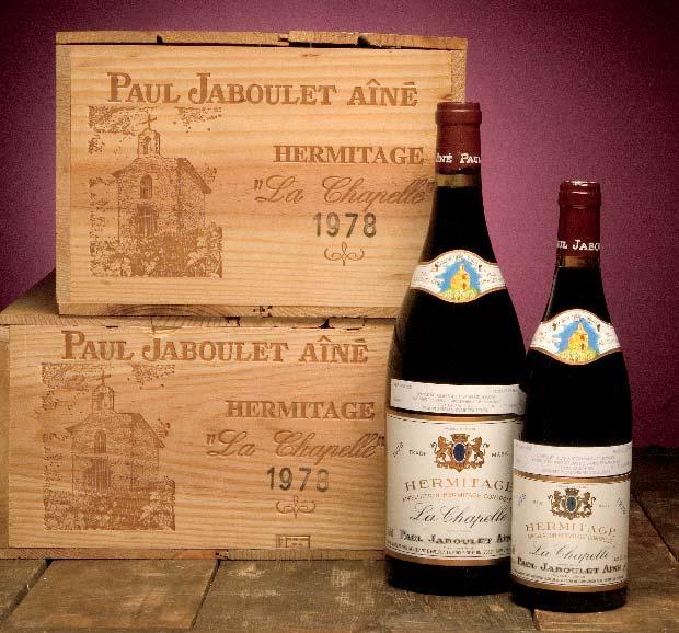 RARE RHONE Hermitage, La Chapelle 1978 Paul Jaboulet Aîné Rhône Lot 385: Level two 3cm below cork; two creased capsules; recent release; Lot 386: Two damp stained labels; Lot 387: One capsule loose