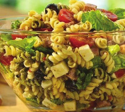 PASTA SALAD box Betty Crocker Suddenly Salad Caesar pasta salad mix ½ cup Italian dressing 4 cups torn romaine lettuce cup cubed salami cup cherry tomatoes, halved 4 oz mozzarella or provolone