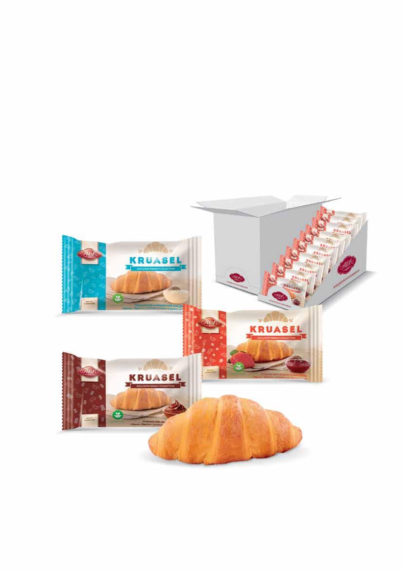 KRUASEL Croissants "Kruasel" exlusive collection of French croissants by "ABK" Self-made fillins No artificial colorins are used Made from top-rade flour Box with perforation holes serves as a on the