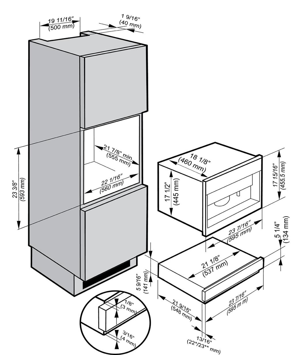INSTALLATION SPECIFICATIONS With Warming Drawer Lower gap adjustment detail when