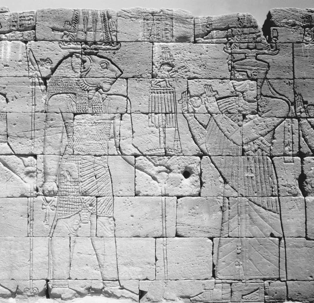 174 Naqadah and On the wall of the first-century BCE Temple of the Lions at Naga, in present-day Republic of the Sudan, the lion-headed god Apedemak is depicted receiving offering.