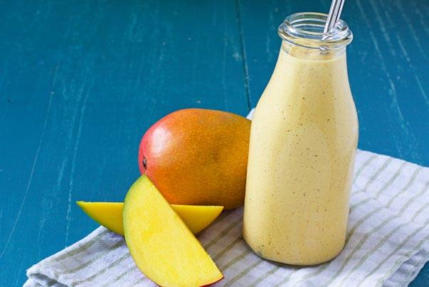 MANGO Servings: 1 Prep Time: 5 minutes plus 3 hours to overnight for freezing INGREDIENTS 1 cup mango, cubed 1/2 cup banana, sliced 1 tablespoon peanut butter 3/4 cup low-fat milk INSTRUCTIONS Freeze