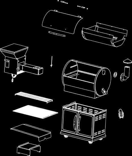PARTS DIAGRAM 10 18 11 18 9 2 3 12 13 14 1 7 15 16 8 6 5 4 17 ITEM DESCRIPTION 1 Grill Chamber Assembly 2 Thermal Baffle 3 Hopper Assembly 4 Body Frame 5 Heat Baffle 6 Grease Drain Pan 7 Upper