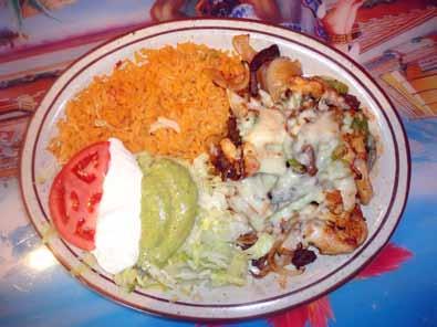 69 Chile relleno, rice and beans. Lunch Special No. 5 6.79 Burrito, taco and rice. Lunch Special No. 6 6.79 Two chicken enchiladas and rice. Topped with lettuce, sour cream and tomatoes.