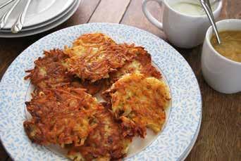 Potato Latkes 2 cups russet potatoes, peeled and grated ¼ cup onion, grated (pour off excess juice from measuring cup and add more onion) 1 egg 2 Tbsp.