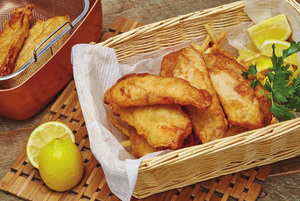 Fish N Chips 6 pcs. tilapia 1 pack of fish fry mix 8 cups canola oil 1. Add oil to the Copper Chef pan and heat over medium heat to 365 degrees*. 2. Place the fry basket into the pan. 3. Mix the fish fry batter according to the instructions on the box.