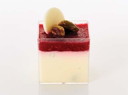VERRINE CANAPES PACKS GF VANILLA PISTACHIO PANNA COTTA Vanilla pistachio panna cotta with sugared pistachios roasted and sealed with a