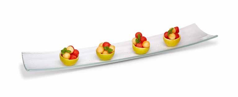GLASS PLATTERS From appetizers to family-style, make a bold statement with our new glass platters.