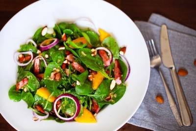 Cleansing Leftover Salad Serves: 2 280g cooked Ham, shredded 1 bag Salad Leaves 50g toasted Mixed Nuts 25g Dates, chopped a few Clementine segments 1 Onion, in rings Dressing 1 tbsp Olive Oil 2