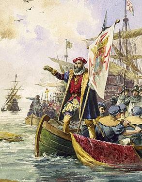 4. Vasco da Gama figured he could sail even farther than Bartolomeu Dias had. He sailed past the Cape of Good Hope and landed in Calicut, India.