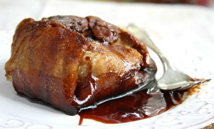 Apple Dumplings in Sticky Molasses Toffee Sauce For the pastry: 2 cups flour (I use half whole wheat pastry flour) ½ tsp salt 1 cup cold butter, cubed ⅓ to ½ cup ice water For the apples: 8 medium
