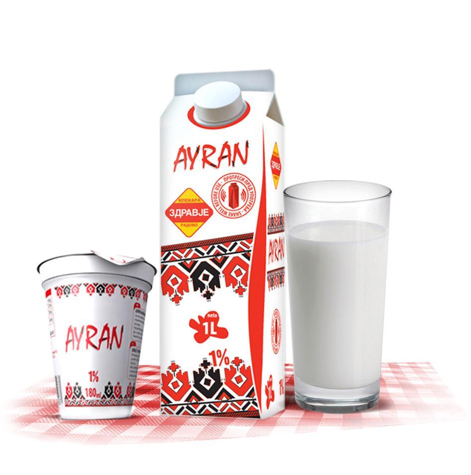 Ayran 1 % 1L Milk fat 1,0% Elopak carton packaging of 1L with plastic cap Barcode per unit