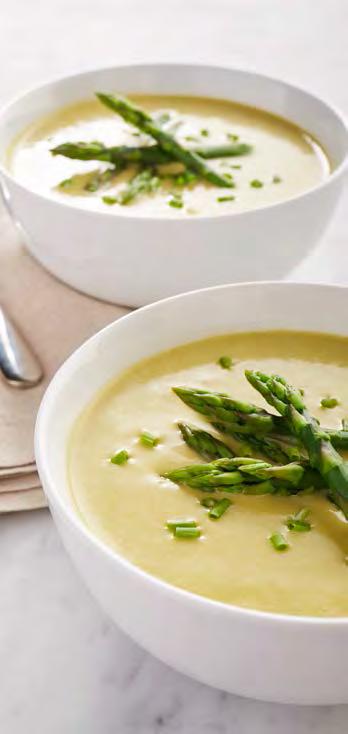 ASPARAGUS BISQUE MAKES 6-8 SERVINGS Melt butter in large saucepan over medium heat. Add onion and pinch of salt, cover and cook, stirring occasionally, until softened, about 5 minutes.