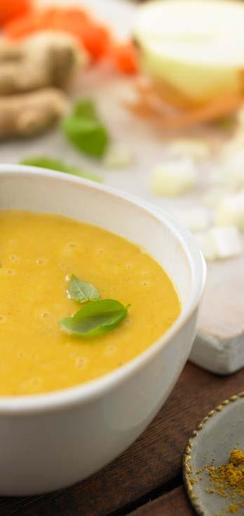 CURRIED CARROT POTATO SOUP MAKES 4-6 SERVINGS Heat oil in large saucepan over medium heat. Add onion, garlic and pinch of salt, cover and cook, stirring occasionally, until softened, about 5 minutes.