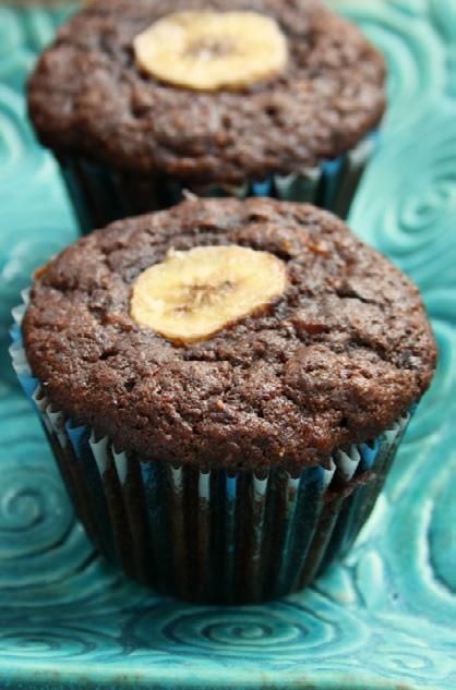 Double Chocolate Whole Wheat Banana Muffins Adapted from Sweet Sugartbean Makes about 14 muffins 1 cup whole wheat or spelt flour (spooned in) 1 cup white flour (spooned in) 6 Tbsp unsweetened cocoa