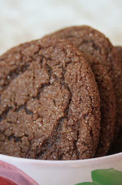 Soft Chocolate Molasses Cookies From the blog Serious Eats Makes about 2 dozen cookies ¾ cup butter, melted ½ cup packed brown sugar ½ cup granulated sugar ½ tsp salt 1 large egg 1 tsp vanilla ⅓ cup