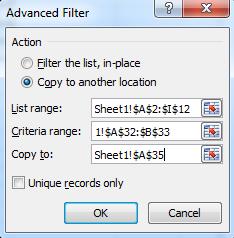 + Trong phần Action chọn Copy to another location để trích dữ liệu lọc được ra một vùng riêng của bảng