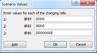 + Trong ô Scenario name: gõ tên Trường hợp c. + Trong ô Changing cells: giữ nguyên, không thay đổi.