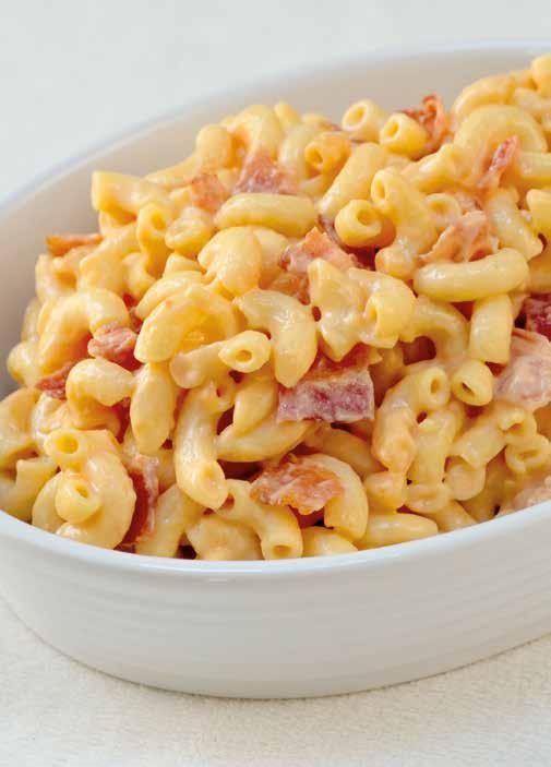 Super Creamy Bacon Mac n Cheese 2 cups (500 ml) dry elbow pasta 3 cups (700 ml) water ¼ cup (60 ml) sour cream 1 cup (250 ml) grated Cheddar cheese ¼ cup (60 ml) cream cheese ½ cup (120 ml) grated