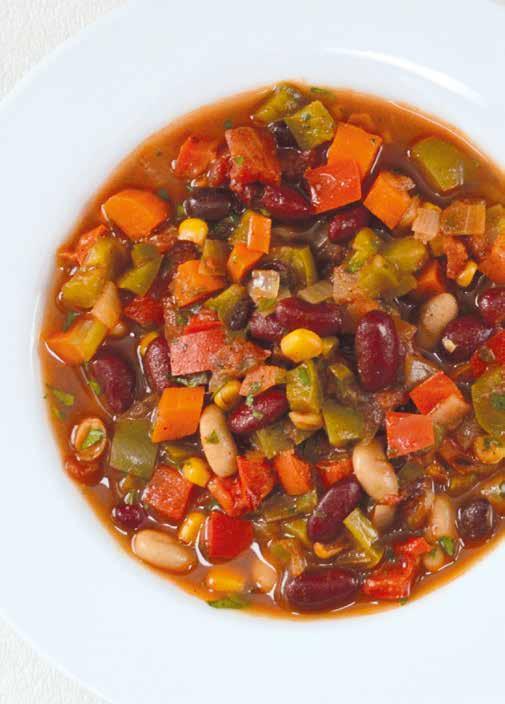 Vegetarian Three-Bean Chili ½ cup (120 ml) canned black beans, drained ½ cup (120 ml) canned white beans, drained ½ cup (120 ml) red kidney beans, drained 1 teaspoon olive oil 1 small onion, diced 1