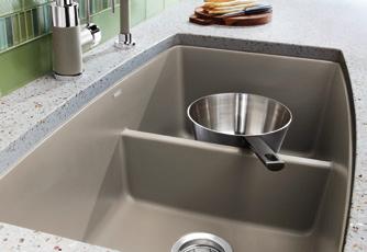 BLANCO PERFORMA MEDIUM 1-3/4 blends the functionality of a double bowl sink with the