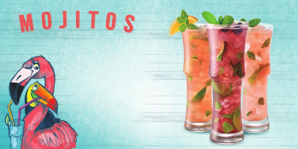 Drink the Heming-way! Traditional Mojito 6.79 Bacardi Superior Rum shaken with fresh mint leaves and limes and topped with club soda. Blueberry Mojito 6.