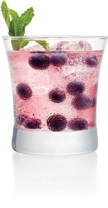 75 BLUEBERRY BOG 1 part Three Olives Blueberry Vodka 1 part club soda Splash of cranberry juice Pour all ingredients into a glass filled with ice and garnish with blueberries.