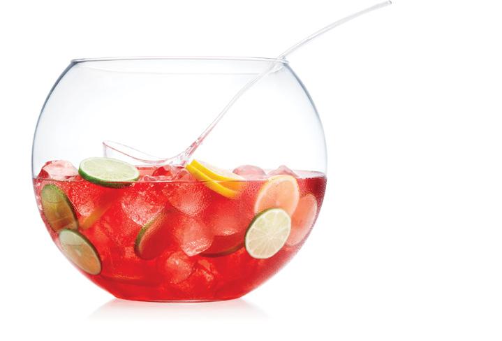 93 THREE'S A PARTY 2 parts Three Olives Cake Vodka 2 parts club soda Splash of cranberry juice Mix all ingredients in a punch bowl filled with ice and stir. Garnish with lemon and lime wheels.