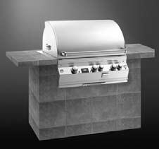 Stainless steel grids 23,000 BTU - Recessed rotisserie backburner Super heavy duty rotisserie kit Push button hot surface ignition Stainless steel valve manifold Cast stainless steel "E" burners.