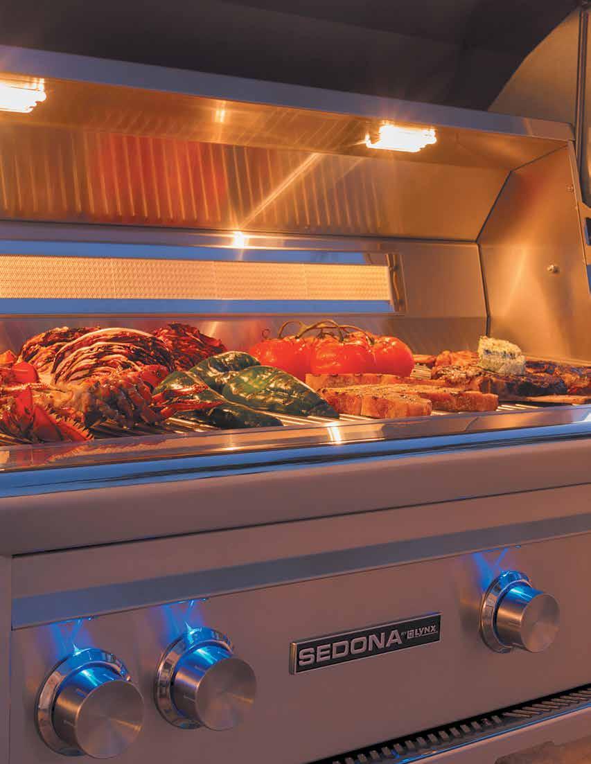 Sedona L700 Built-In grill shown with optional rotisserie SEDONA COOKING PERFORMANCE STAINLESS STEEL BURNERS WITH BRIQUETTES Offered on every grill size, our most