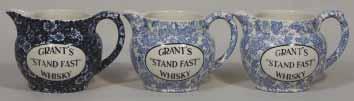25ins tall, all over Dark Blue & White, GRANT S STAND FAST WHISKY Calico Burleigh Ware pm, Mint 233. GRANT S 3.