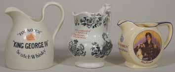 GRANT S 6ins tall, ASK FOR GRANT S INVERCAULD SCOTCH, to 2 sides, colourful picture of Victorian Lady under spout, no pm, A rare early jug, Very R$1500 (1750-2500) 256. GREERS 4.