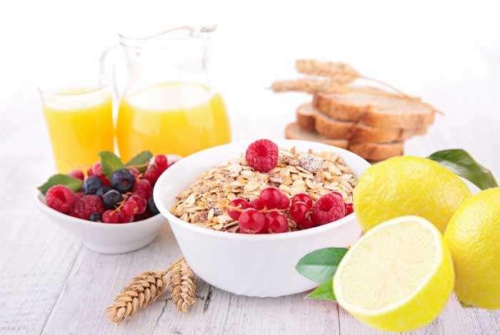 Breakfast Whole-Grain Hot Cereal with Fruit and Juice from ½ Lemon (in water) Choose One: almonds, cashews, filberts, pecans, pumpkin seeds, sunflower seeds, walnuts Choose One: amaranth, buckwheat,
