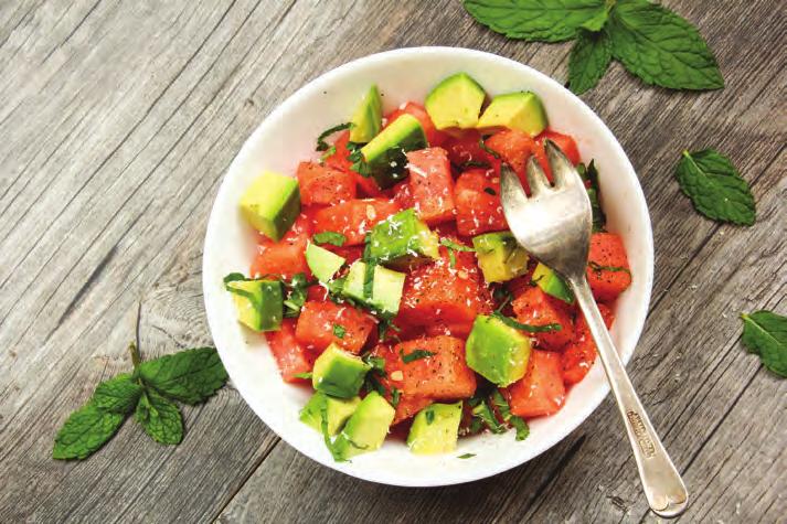 avocados 16 Avocado Watermelon Salad Serves 4 Prep time: 20 minutes 2 cups watermelon, chopped into ½ inch squares 2 avocados, peeled, cored and chopped into ½ inch squares ½ cup fresh radish,