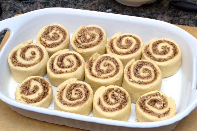 Maple Pecan Cinnamon Rolls For the filling: 3/4 cup brown sugar, packed 1/4 cup sugar 3/4 cup chopped pecans 2 tsp cinnamon 1/8 tsp salt 1 tbs butter, melted For the dough: 3 cups all-purpose flour 3