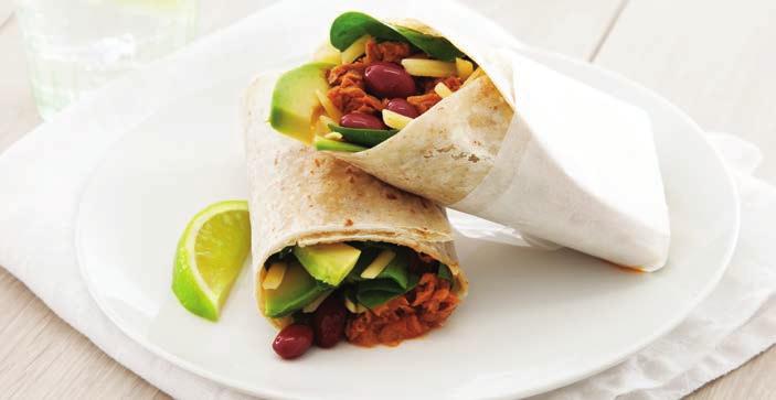 PREPARATION 5 min COOKING 0 min TUNA AND BEAN BURRITOS INGREDIENTS ¼ avocado, sliced ½ baby spinach leaves 25g can Edgell Red Kidney Beans, drained 95g can John West Tuna Onion & Tomato Savoury Sauce