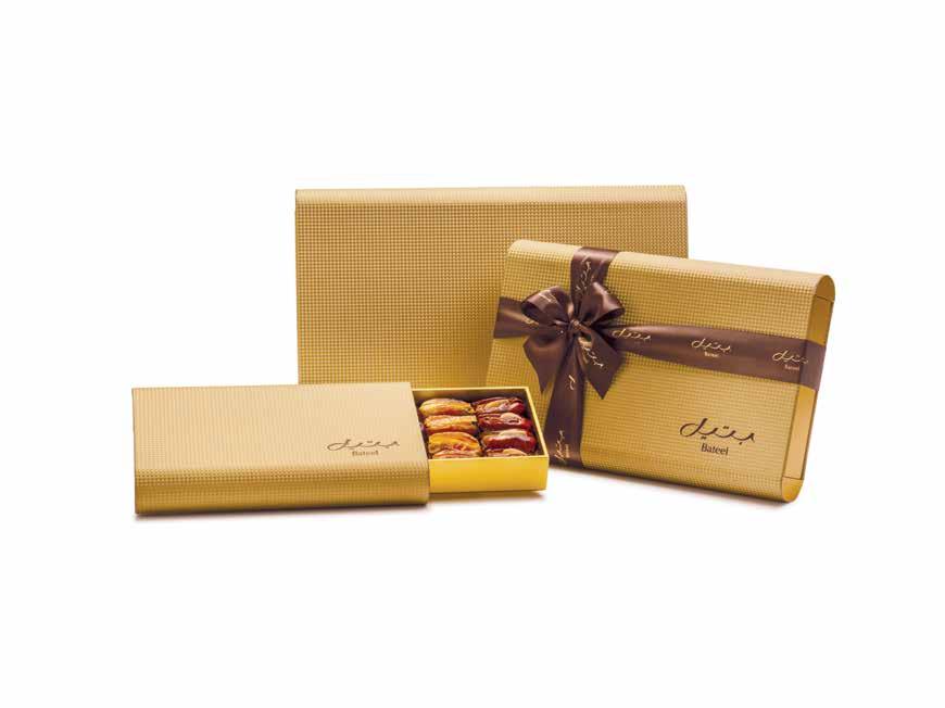 GOLD SATIN COLLECTION Luxurious gold satin gift boxes with a rich texture SMALL MEDIUM LARGE CONTENTS P23641149 P23641150 P23641151 ASSORTED DATES 365g