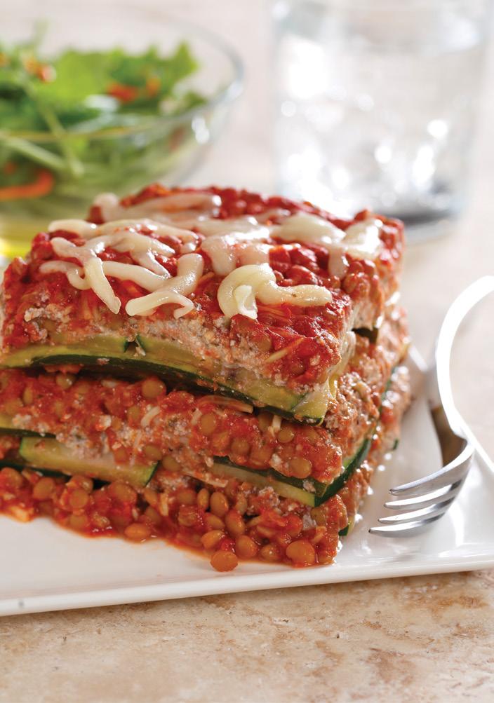 main dishes LENTIL ZUCCHINI LASAGNA 6 SERVINGS 0 MINUTES PREP TIME 30 MINUTES TOTAL TIME 2 cups (500 ml) store-bought or home made tomato sauce 2 cups (500 ml) cooked green lentils (300 g/0 oz)