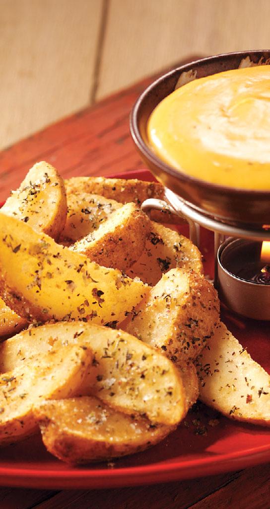 SMOKED CHEDDAR AND BEER FONDUE WITH WEDGES Recipe Yield: 10 servings (11¼ oz.