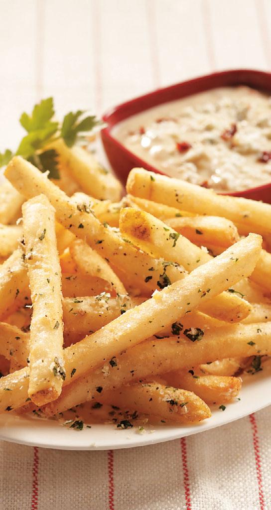PARMESAN FRITES WITH SUN-DRIED TOMATO AND BLUE CRÈME Recipe Yield: 10 servings (12 oz.